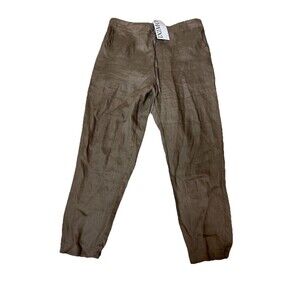 NWT Iximo Women’s Size L 100% Linen Brown Khaki Pants Jogger Back Pull On Waist